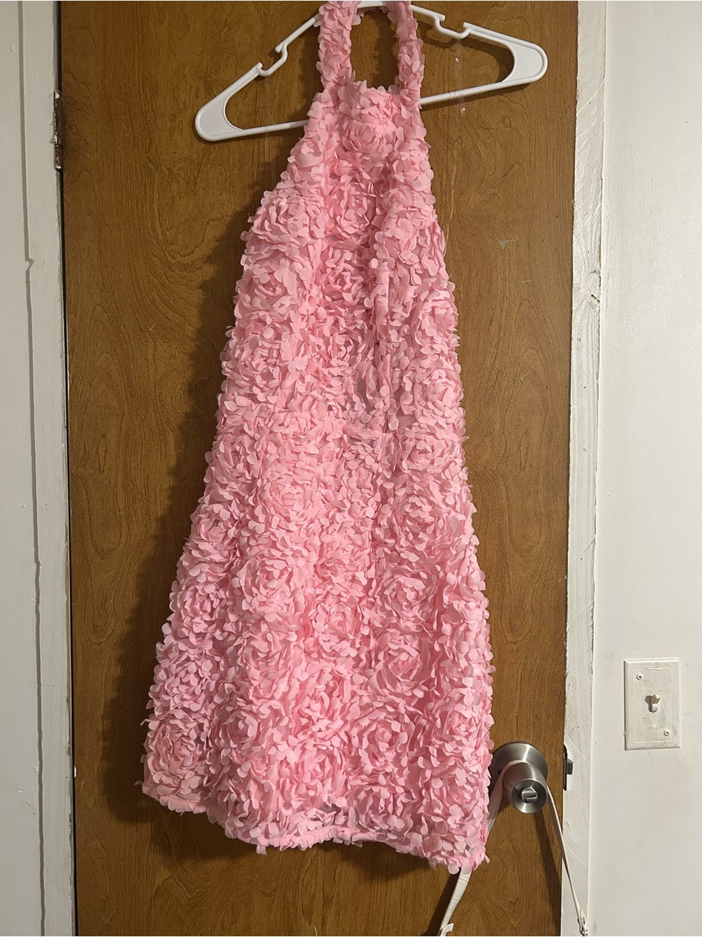 Pink Textured Halter Mini Dress